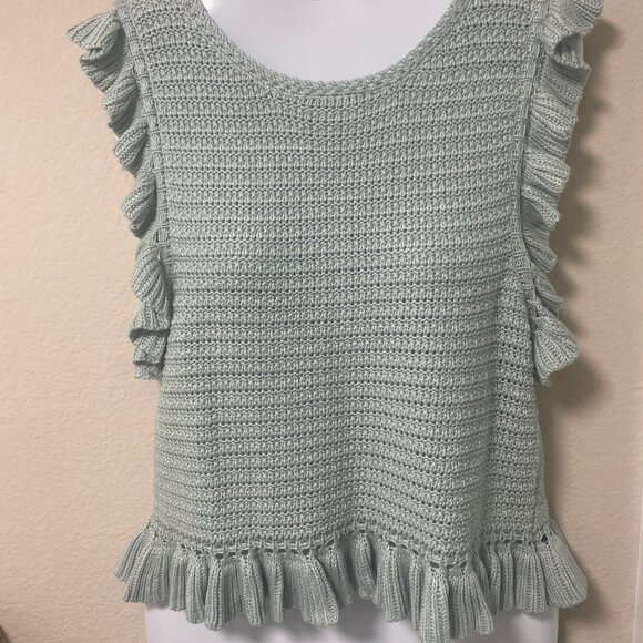 NWOT Mable Blue Grey Boho Crochet Tank Top- Large - Picture 2 of 4